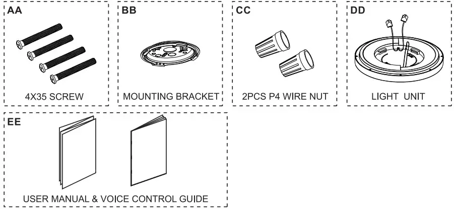 Cloudy Bay LFMC1224SMWH 12 Inch LED Flush Mount Ceiling Light - Component List