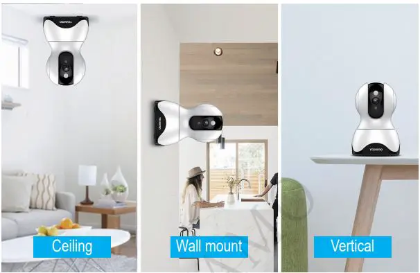 YESKAMO Wireless CCTV Camera Indoor IP Camera FHD Home WIFI User Manual - Ceiling, Wall mount, Vertical