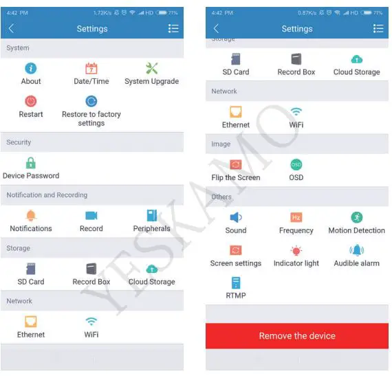 YESKAMO Wireless CCTV Camera Indoor IP Camera FHD Home WIFI User Manual - Device Settings