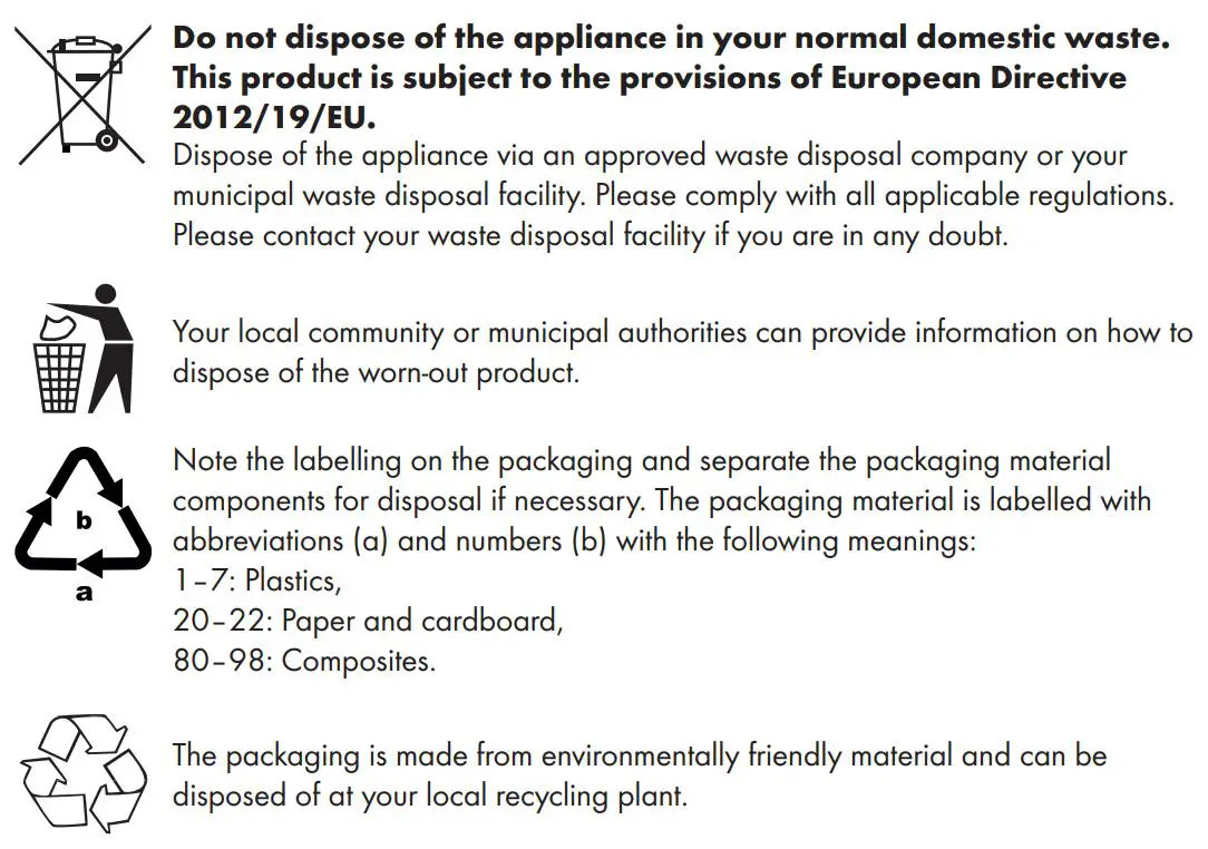 SILVERCREST SSTME 600 B1 Stand Mixer Blender Instruction Manual - Disposal