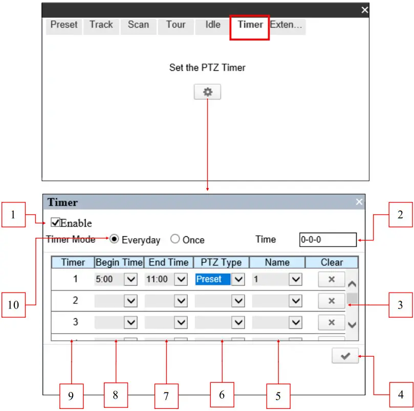 NOVUS 8000 Series IP PTZ Cameras - Timer tab
