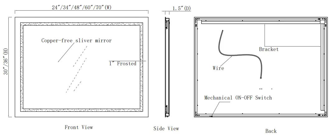 ARPELLA LEDWSM2430 Miramar 48 Inch W x 36 Inch H Large Rectangular Frameless LED Wall Bathroom Vanity Mirror -