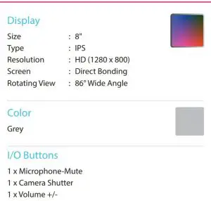 FIG 6 LENOVO™ SMART DISPLAY SPECIFICATIONS(Display)
