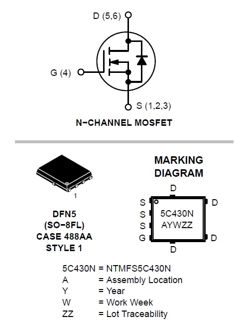 NTMFS5C430N Power MOSFET 1