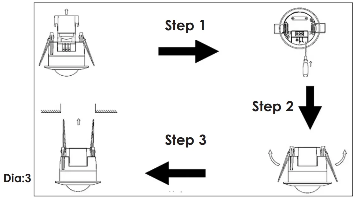GREEN BROOK ODM200 Orion Range Microwave Presence Detector Ceiling Mounted - releasing springs