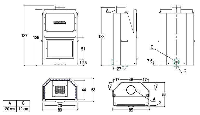 PIAZZETTA MA 260 SL Wood Firebox