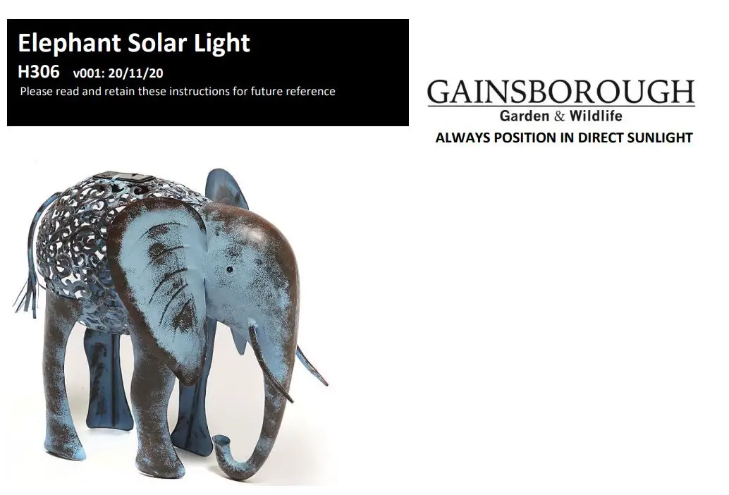 Coopers OF STORTFORD H306 Elephant Solar Light Instruction Manual