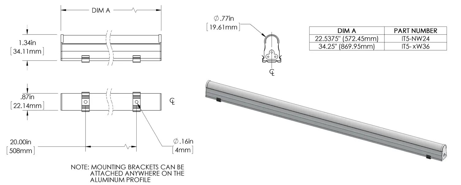 super bright leds IT5 NW24 Linkable Linear LED Light Fixture - Dimensions
