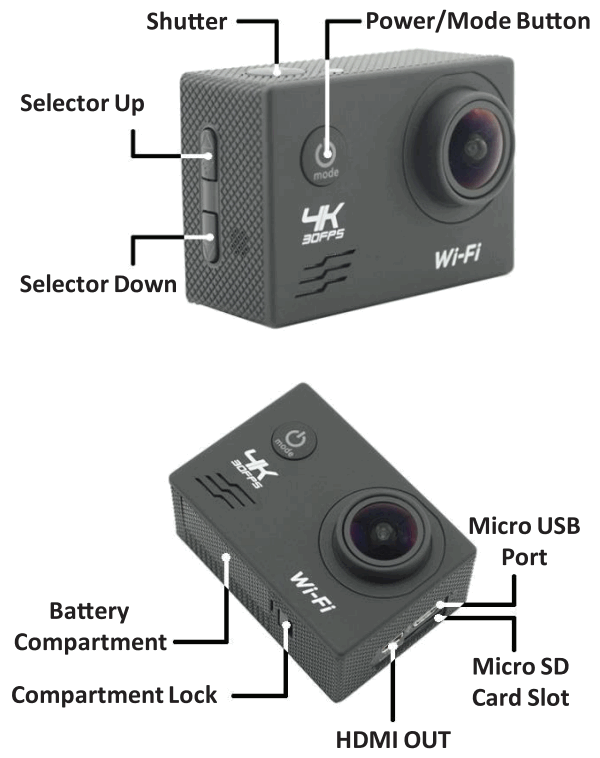 NEXTECH QC8071 4K UHD Wi Fi Action Camera with LCD - Overview