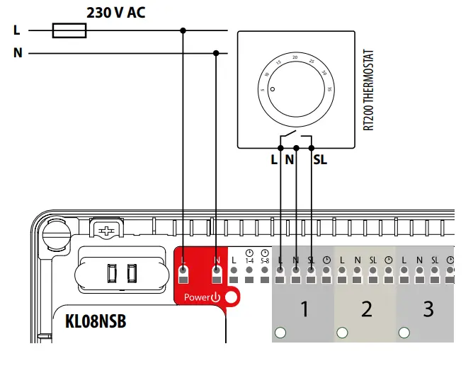 SALUS KL08NSB Wiring centre 8 zones 230 V - description 6