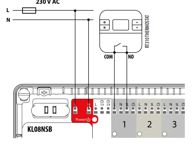 SALUS KL08NSB Wiring centre 8 zones 230 V - description 7