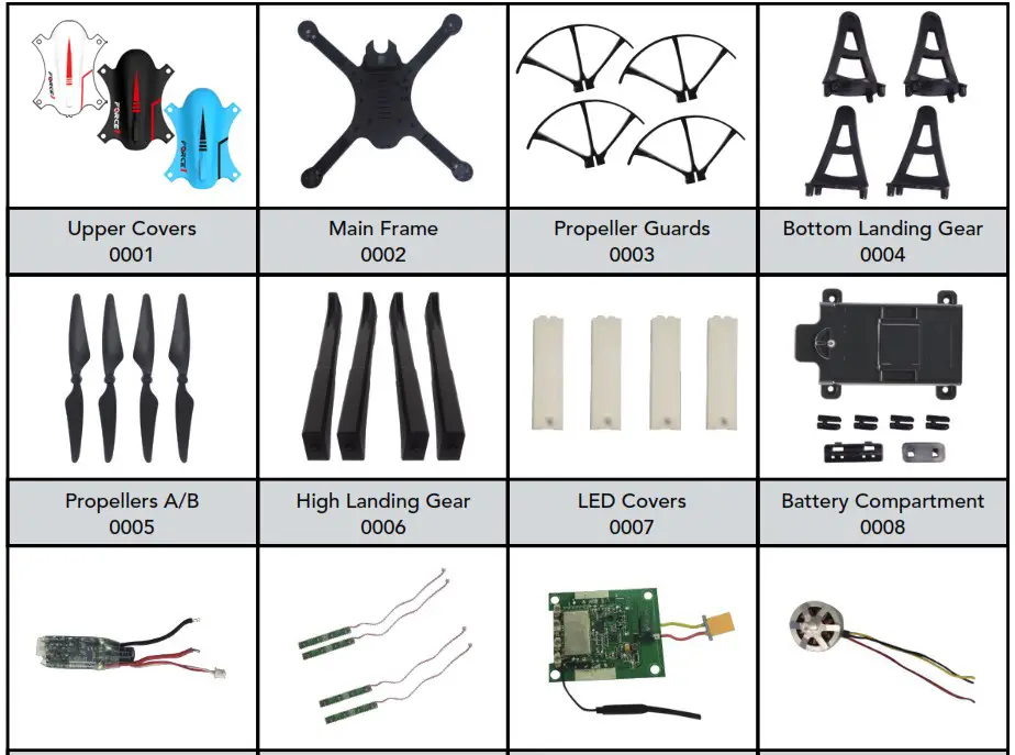 USA Toyz F100 Ghost Brushless Drone with Action Camera - BASIC PARTS