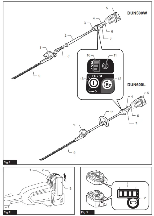 makita DUN600L Cordless Pole Hedge Trimmer - fig 1