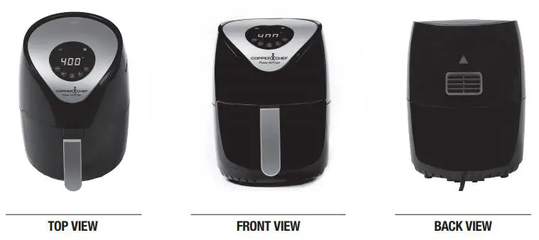 Intertek YJ-803A Power AirFryer Owner’s Manual - Top, Front,Back View