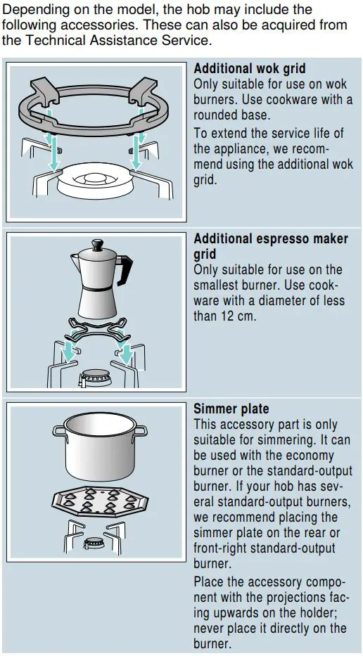 SIEMENS ER6A6PD70D Ceramic Gas Hob Instruction Manual - Accessories