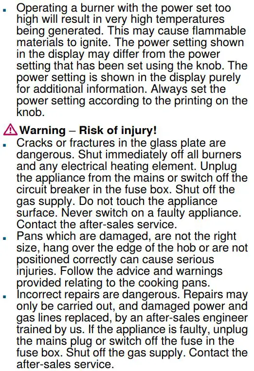 SIEMENS ER6A6PD70D Ceramic Gas Hob Instruction Manual - Important safety information