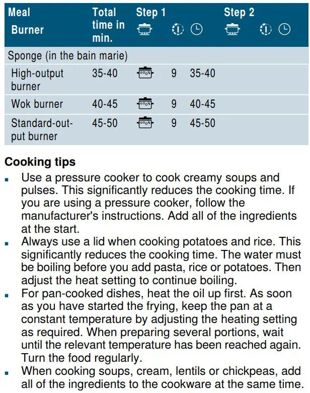 SIEMENS ER6A6PD70D Ceramic Gas Hob Instruction Manual - Information on the table