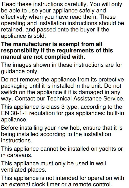 SIEMENS ER6A6PD70D Ceramic Gas Hob Instruction Manual - Intended Use
