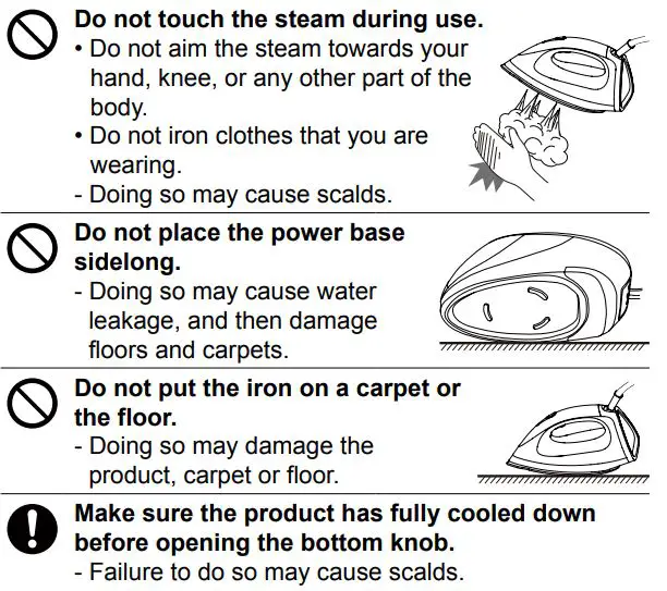 Panasonic NI-GT200 Steam Generator Iron Instruction Manual - Do not touch the steam during use