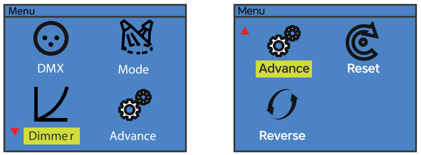 AUDIBAX Joliet 200RGBALC Pro Lighting System - Press the MENU
