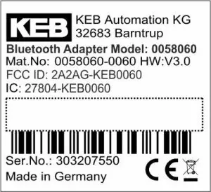 Keb Automation Kg KG KEB0060 Bluetooth--- Nameplate