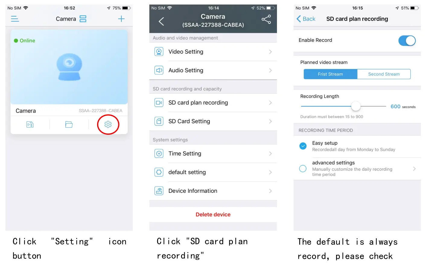 Shenzhen C Tronics CTIPC-285C Ctronics IP Camera - Set micro SD card plan recording