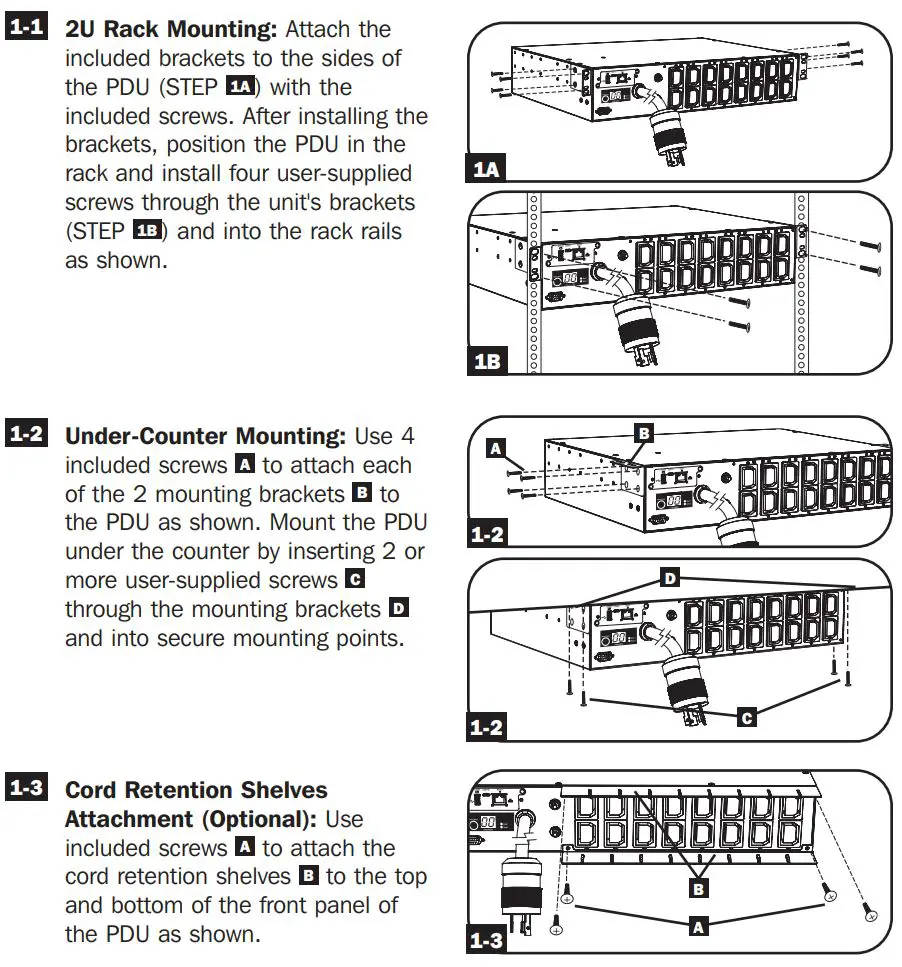 TRIPP LITE PDUMH30NET 120V 50-60 Hz Input and Output Owner's Manual - Mounting the PDU