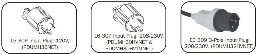 TRIPP LITE PDUMH30NET 120V 50-60 Hz Input and Output Owner's Manual - Primary AC Input Power Cord