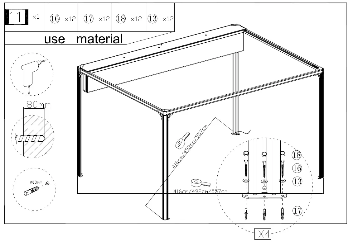 DANCOVER Pergola Gazebo San Fernando 3x3m 3x4m and 4x4m-14