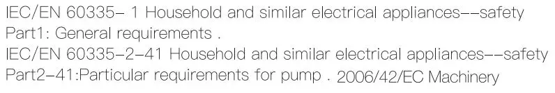 TOPSHAK TS-WP2 Garden Water Pump User Manual - Implementation Standards