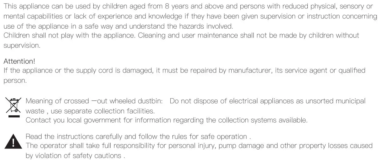 TOPSHAK TS-WP2 Garden Water Pump User Manual - Interdictions