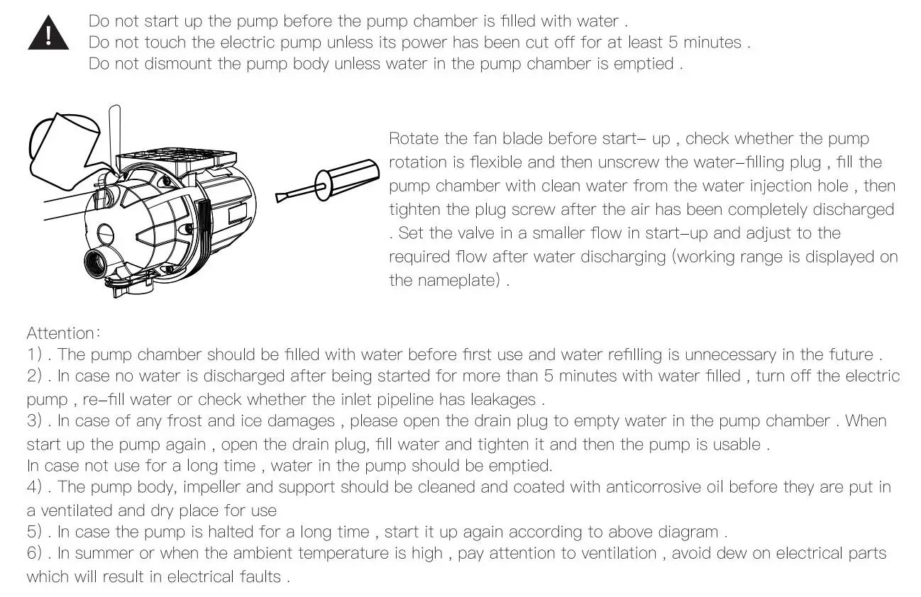 TOPSHAK TS-WP2 Garden Water Pump User Manual - Start up and Maintenance