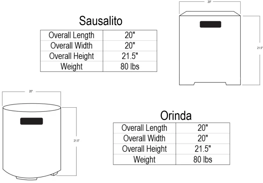 Moderno Series Fire Bowl Dimensions