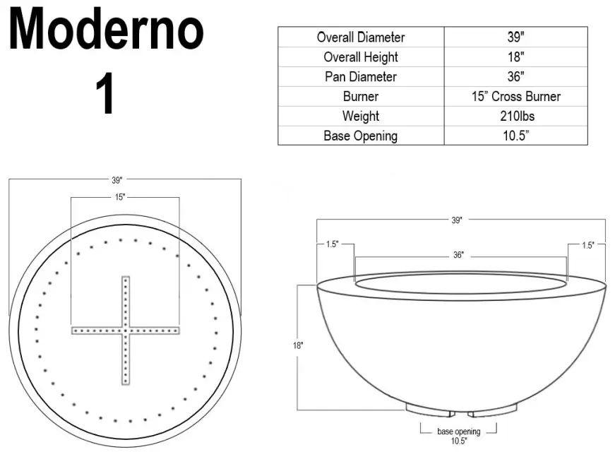 Moderno Series Fire Bowl Dimensions