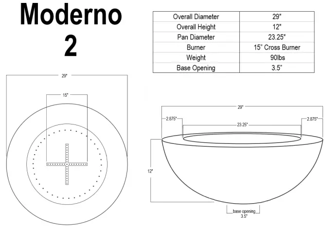 Moderno Series Fire Bowl Dimensions