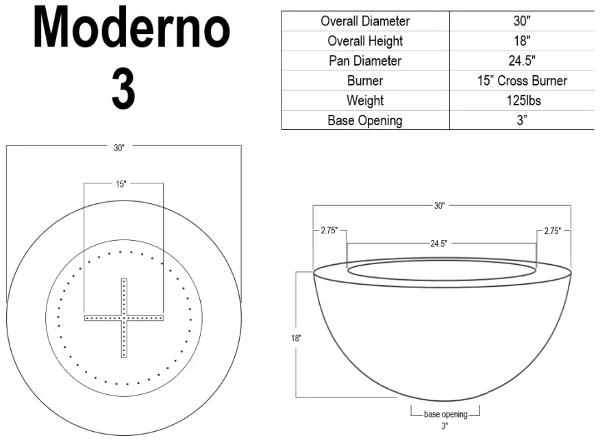 Moderno Series Fire Bowl Dimensions