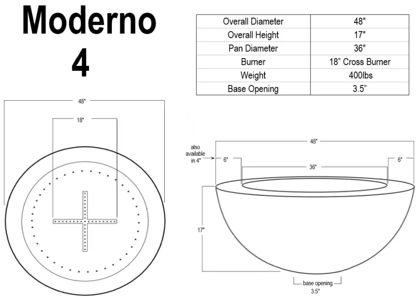 Moderno Series Fire Bowl Dimensions