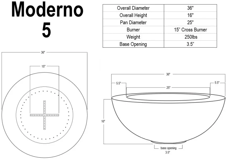 Moderno Series Fire Bowl Dimensions