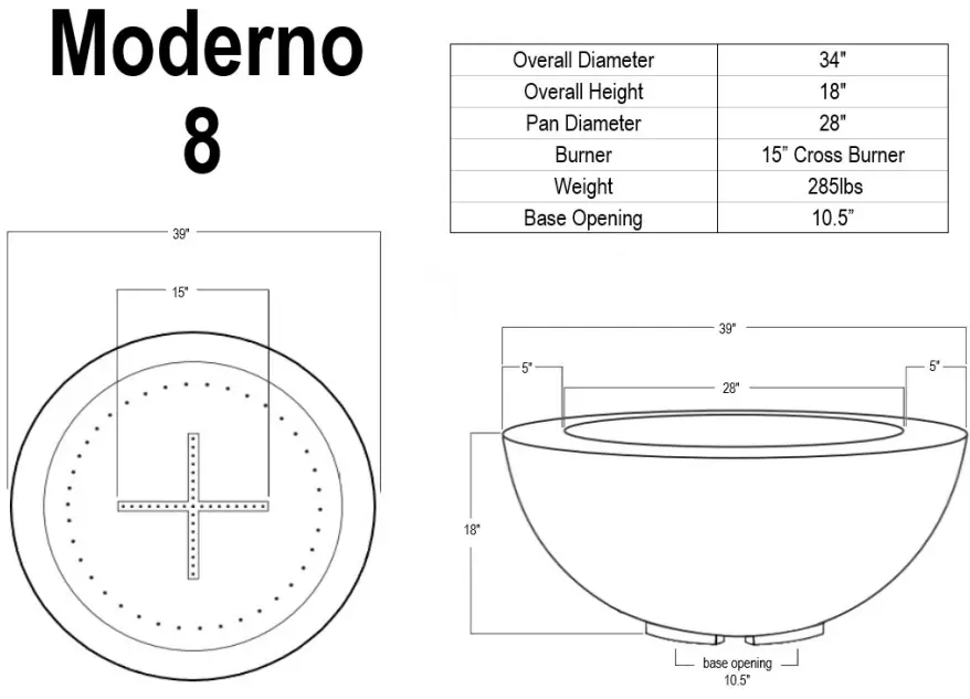 Moderno Series Fire Bowl Dimensions
