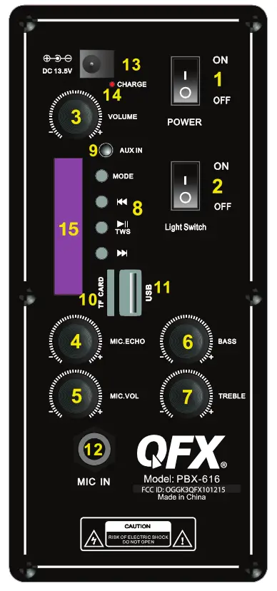 QFX PBX 616SM Bluetooth Rechargeable Speaker fig