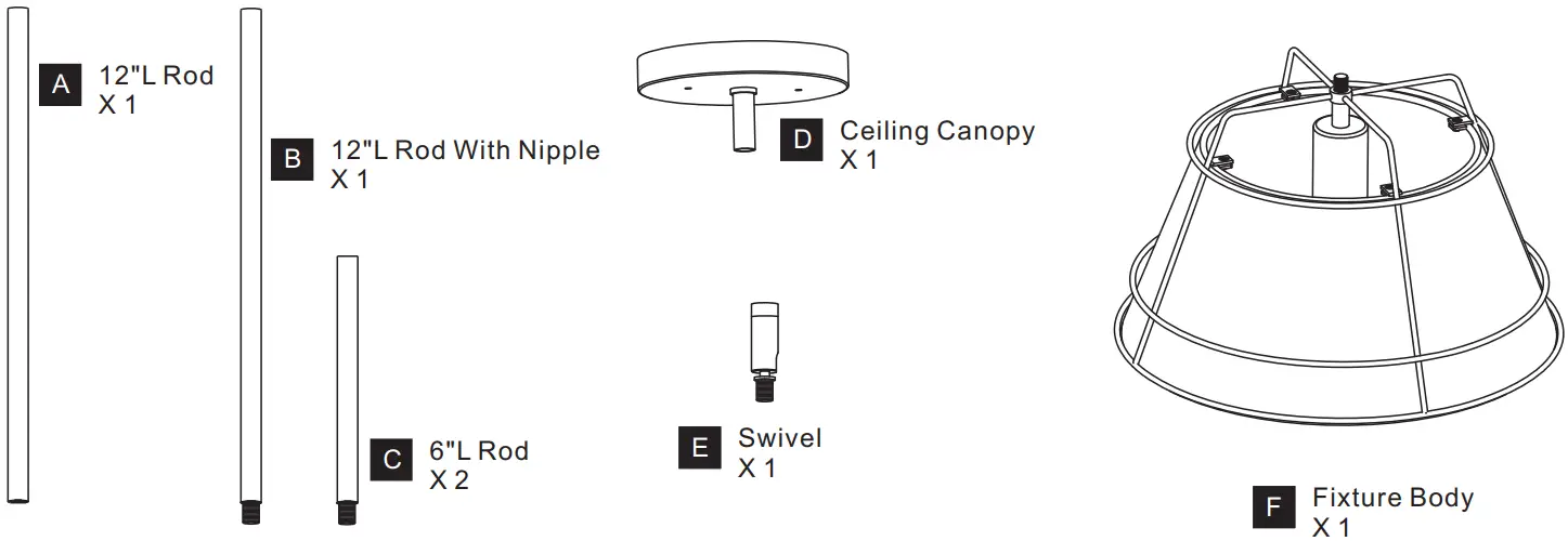 QUOIZEL QSF5629MBK Burbidge Semi Flush Mount - PACKAGE CONTENTS