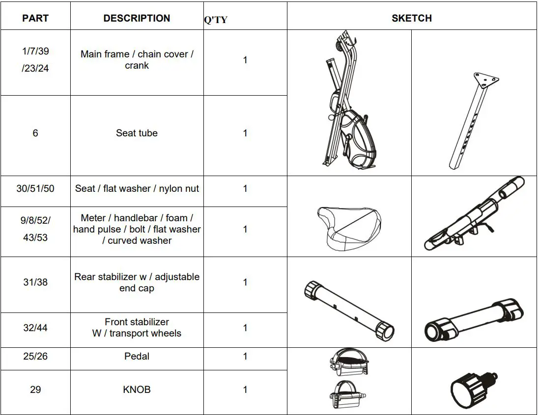 inSPORTline 5729 Exercise Bike Xbike User Manual - CHECK LIST