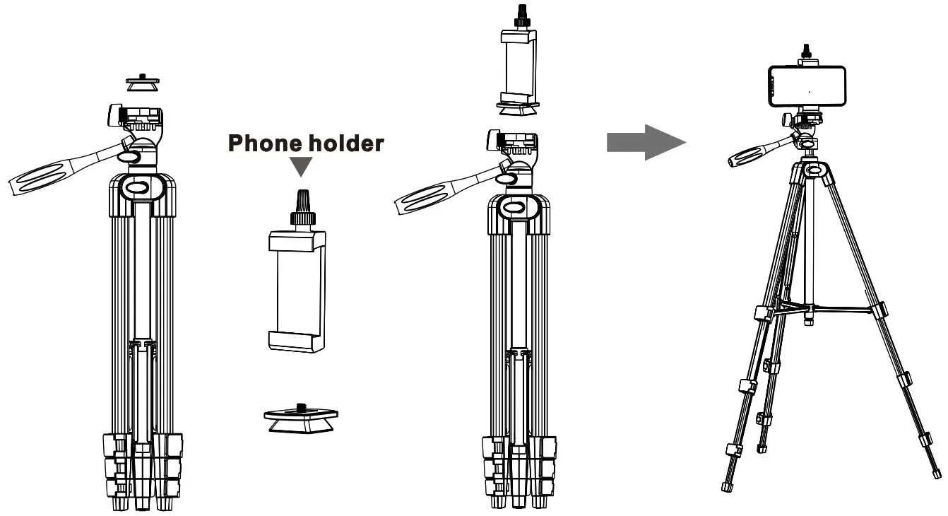Outsolidep LQ320 54 Inch Phone Tripod Stand Extendable - Cellphone Assemble 1