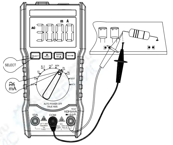 MESTEK DM92B 6000counts Pocket Digital Multimeter - diagram on the right