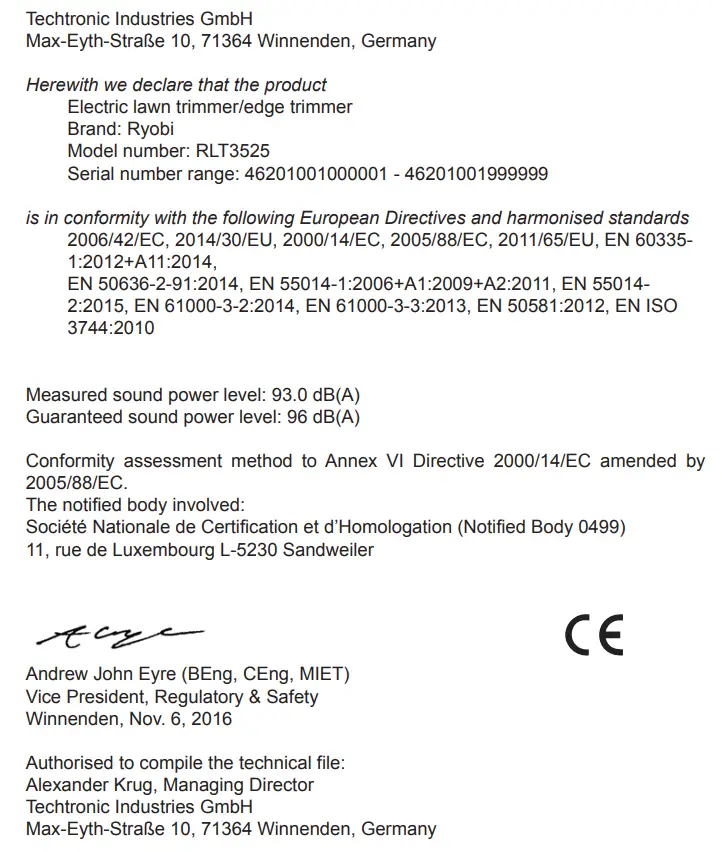 EC DECLARATION OF CONFORMITY