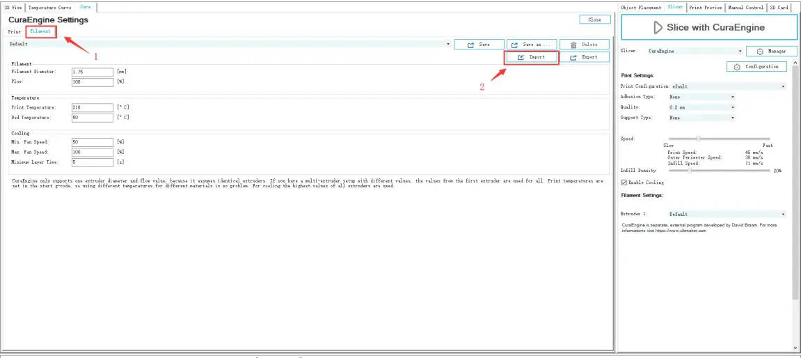 Click “Filament Import”, see picture (8-17)
