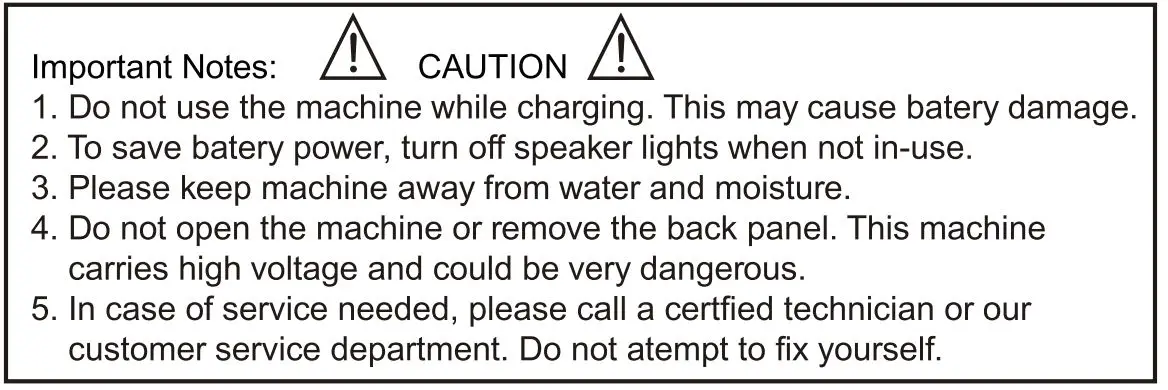 naxa NDS-1516 15-Inch Portable Speaker with Bluetooth and TWS - important notes