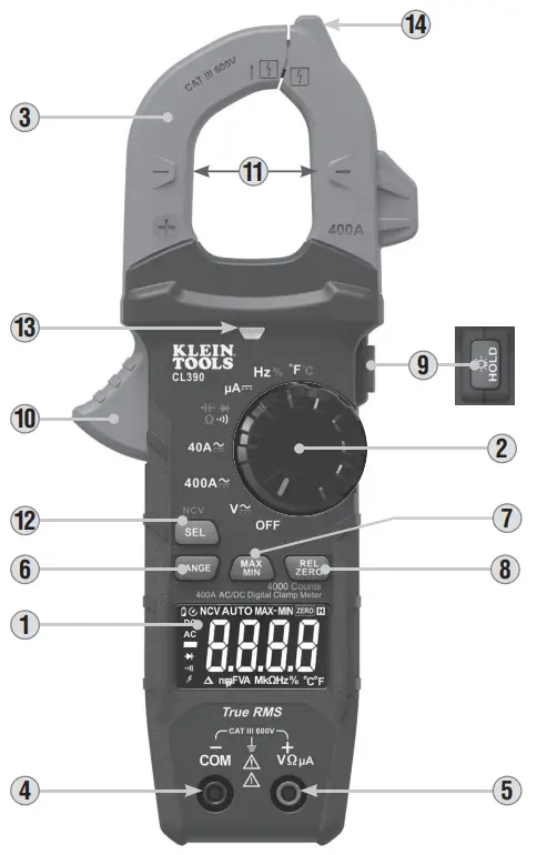 KLEIN TOOLS CL390 400A AC DC Auto Ranging Digital Clamp Meter - FEATURE