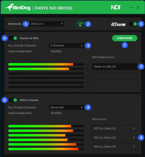 BirdDog Dante NDI Bridge Windows 10 Application 1