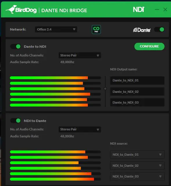 BirdDog Dante NDI Bridge Windows 10 Application PRO